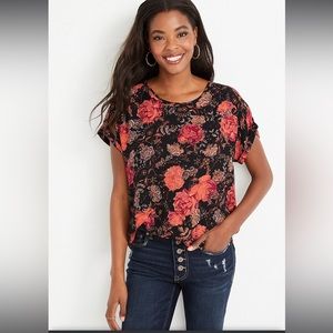 Maurice’s Black Floral Zipper Back Blouse Size XXL